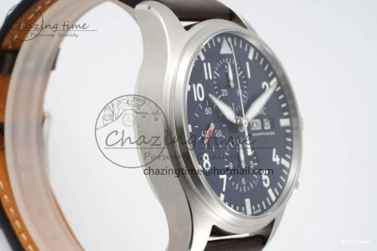 MIROTIME 0407 Pilot Chrono SS AZF 1:1 Best Edition Blue Dial on Brown Leather Strap A TimelessDesign 7060